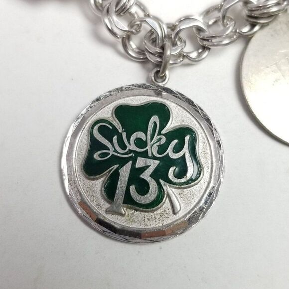 Vintage Sterling Silver Double Link Chain Charm Bracelet with 6 Charms, Estate - Picture 4 of 12